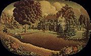Grant Wood The Painting, on the fireplace painting